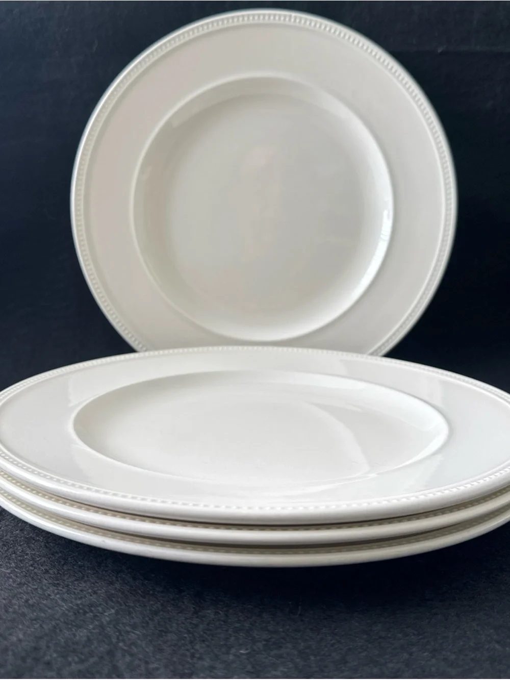 Wedgwood Windsor Cream White Dinner Plates Set of 4 Beaded Rim Made in England